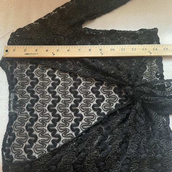Y2K Jessica Max Top Women Small Black Lace Gold Metallic Tie Front Cropped Goth - Picture 6 of 6